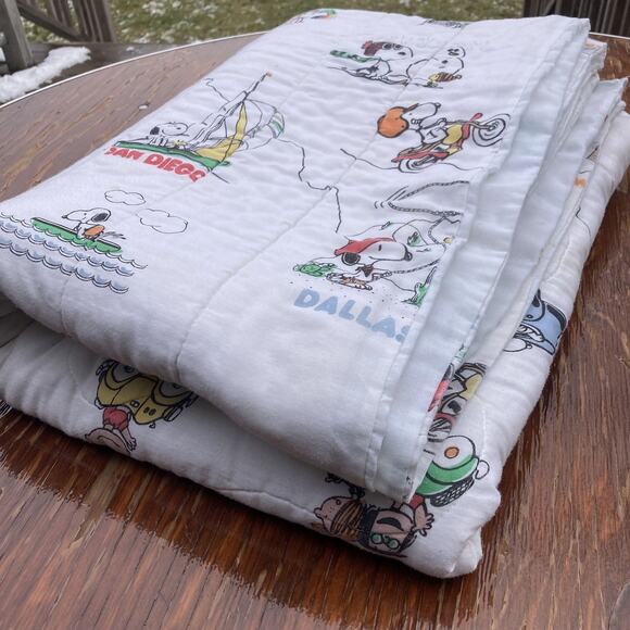 66" x 86" Rare Peanuts Snoopy Allover Print Quilted Vintage United State Map - Picture 2 of 5
